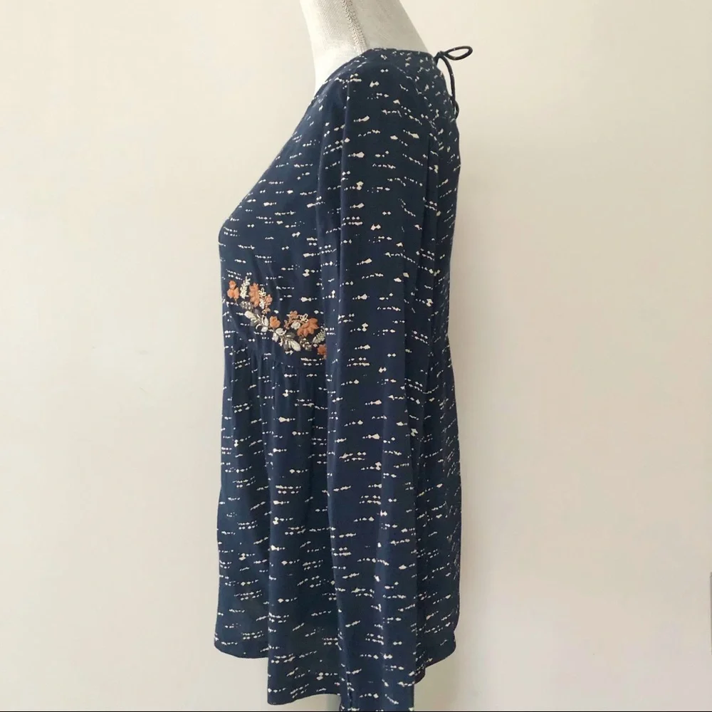 Anthropologie Indi and Cold top embroidered navy floral blouse romantic boho - Picture 2 of 5